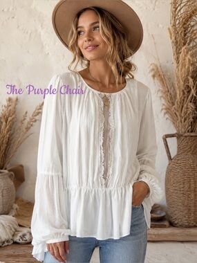 FREE PEOPLE Boho Ivory Long Sleeve Soul Serene Tunic Top S